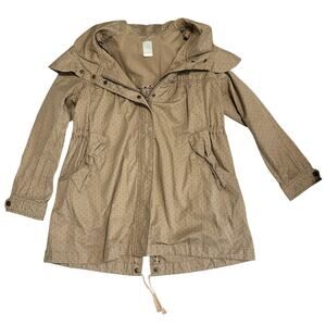 Vintage Brown Polka Dot 90s Y2K Cropped Trench Coat Jacket Hooded Pockets 8